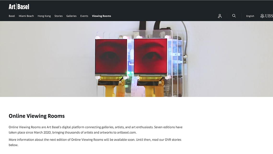 Le Online Viewing Rooms di Artbasel espongono opere dalle sedi di Basilea, Hong Kong e Miami.