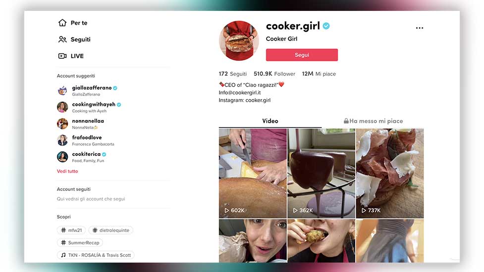Il profilo di Cooker Girl su TikTok
