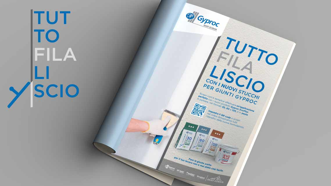 Pagina Adv con il nuovo concept B2B firmato da ATC - All Things Communicate per gli stucchi per giunti Saint-Gobain Gyproc 