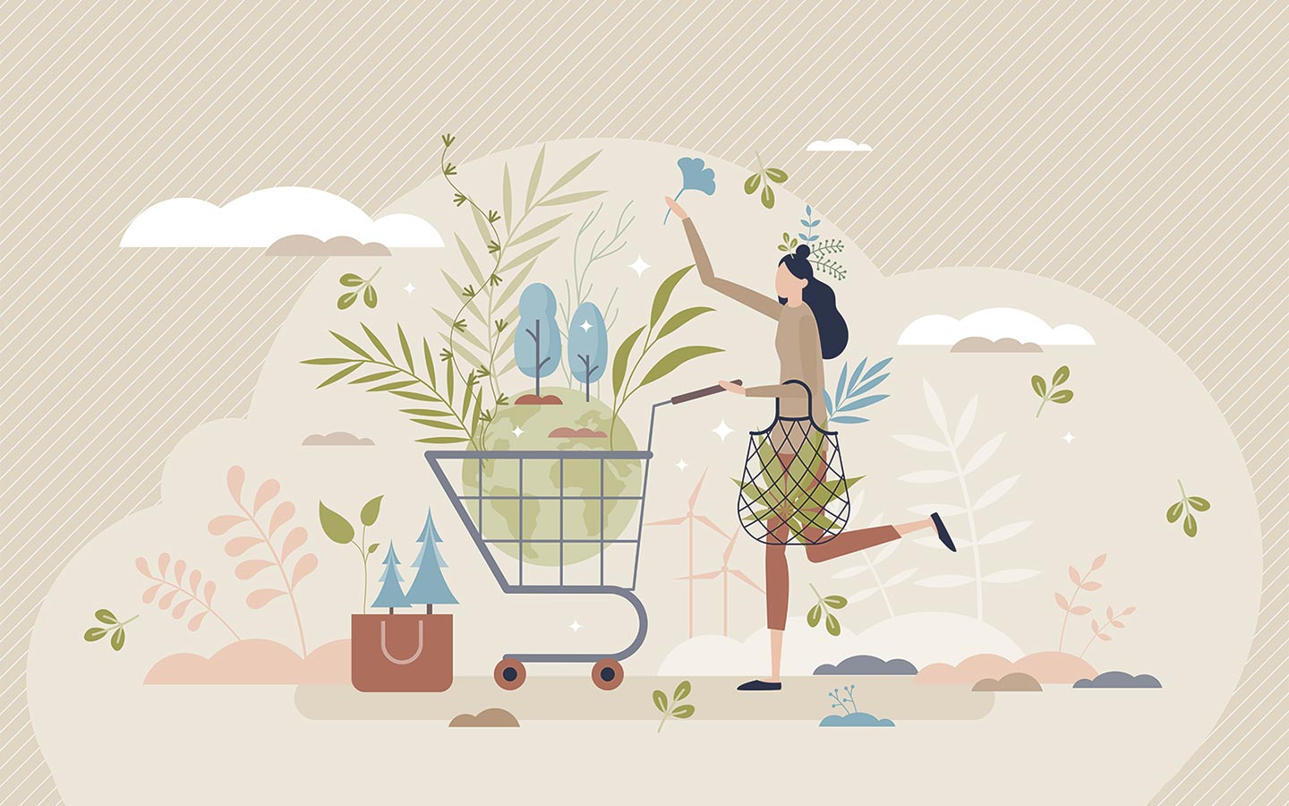 Illustrazione che mostra le scelte sostenibili dei consumatori durante gli acquisti
