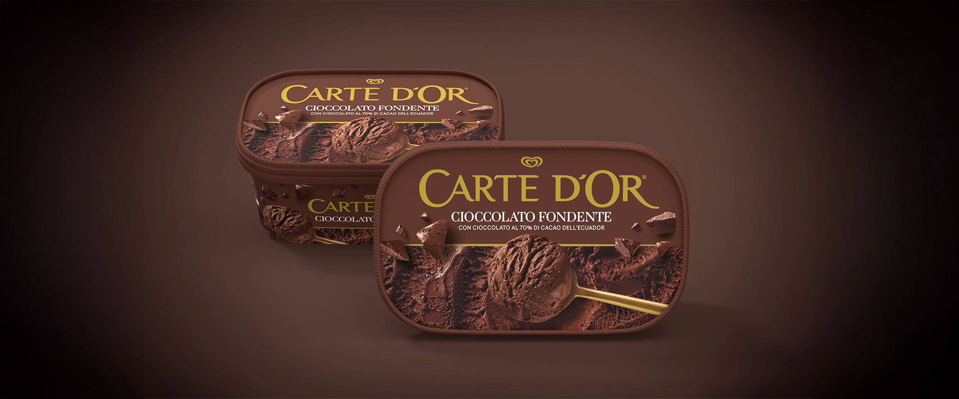 Before e After del packaging design del gusto cioccolato fondente di Reverse Innovation per Carte d'Or 