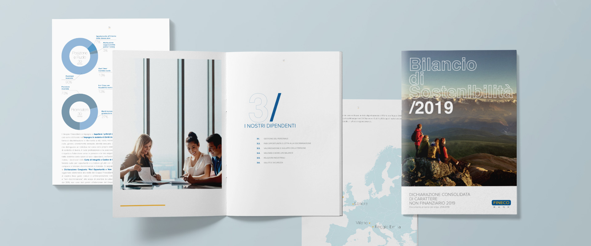 Layout grafico interno del nuovo Bilancio di sostenibilità Fineco