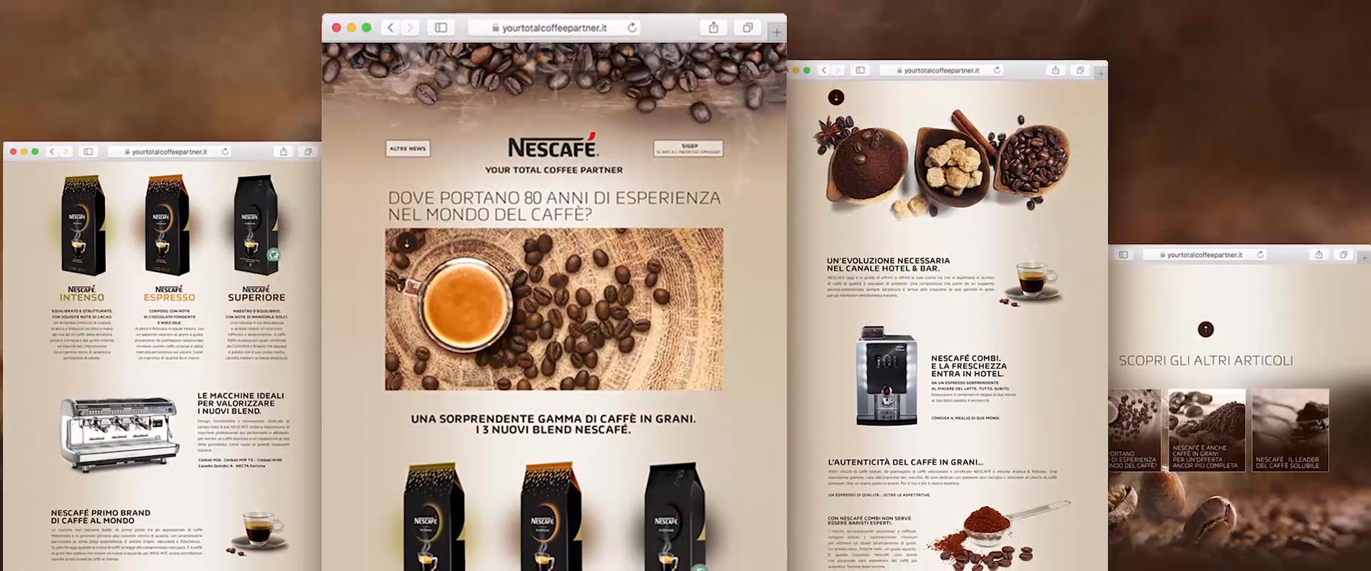 Minisito B2B yourtotalcoffeepartner.it per Nescafé in grani