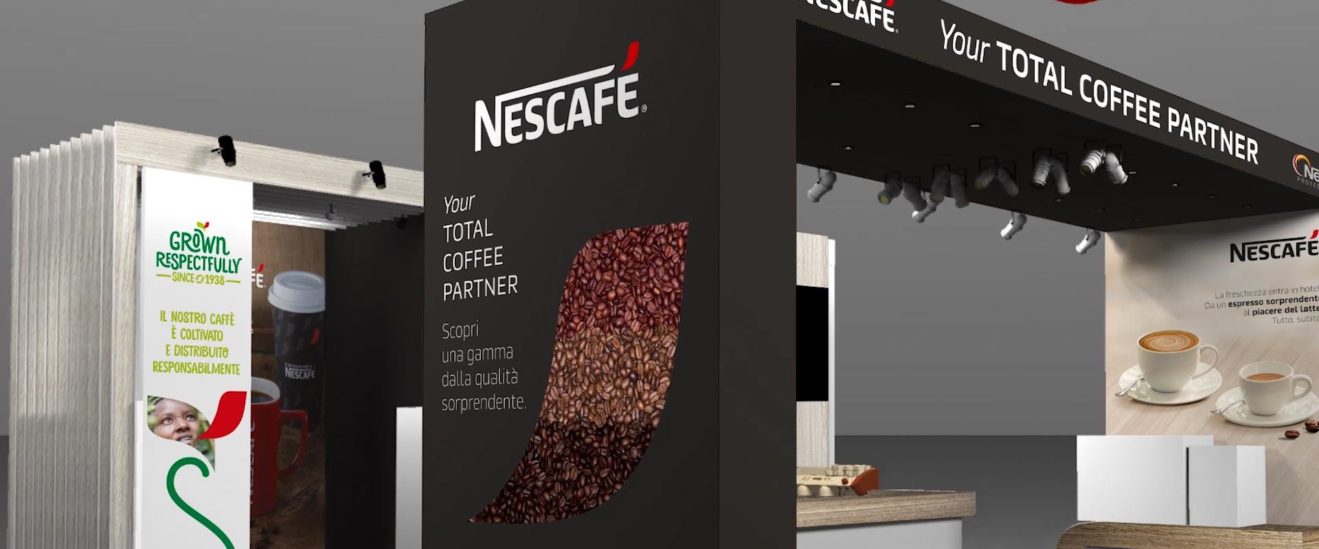 Allestimento degli spazi per il lancio di Nescafé in grani